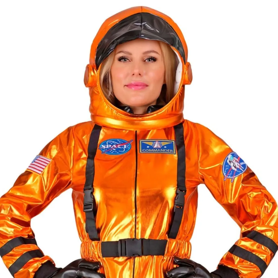 Astronaut Orange Metallic Dame Kostyme