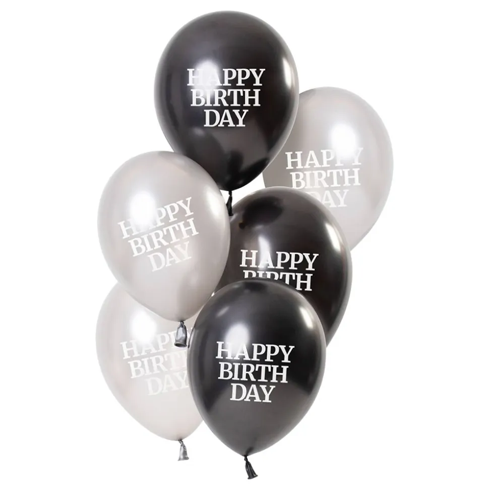 Ballonger Hvit/Svart Happy Birthday