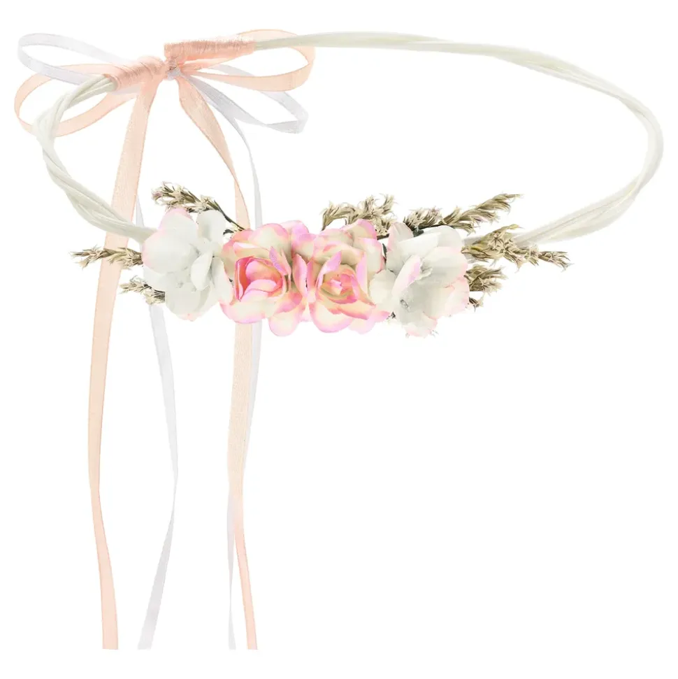 Blomsterkrans Hvit/Rosa med Sløyfe
