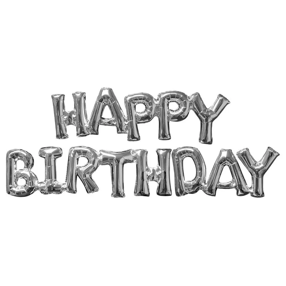Bokstavballonger Happy Birthday Sølv