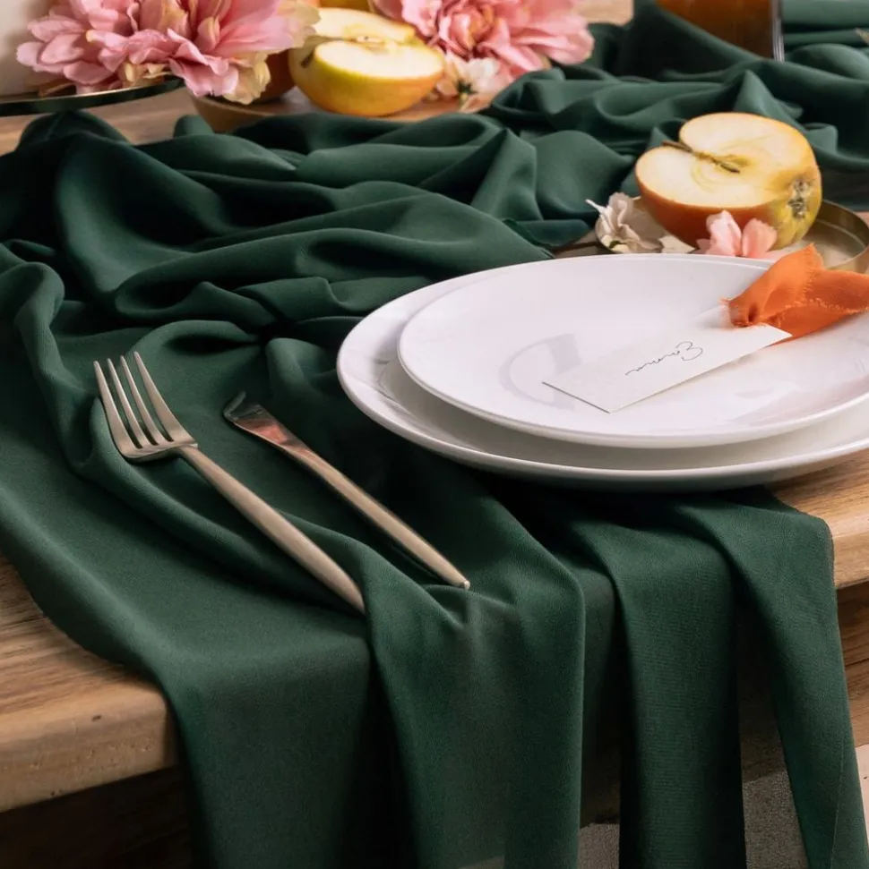 Bordløper Chiffon Mørkegrønn