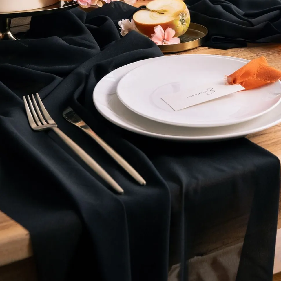 Bordløper Chiffon Svart