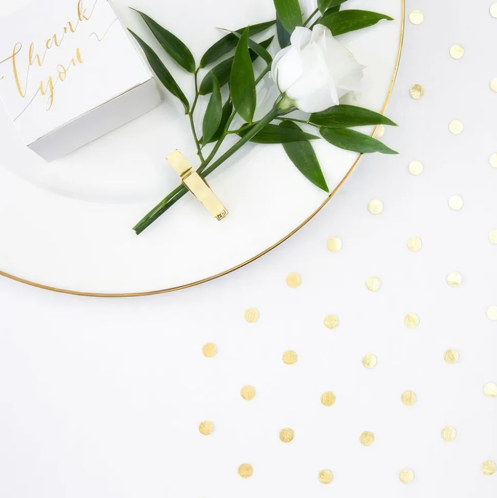 Bordløper Organza-stoff Prikkete Hvit/Gull