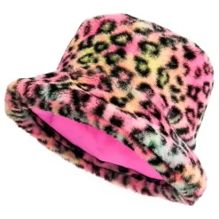 Bucket Hat i fuskepels leopard rosa