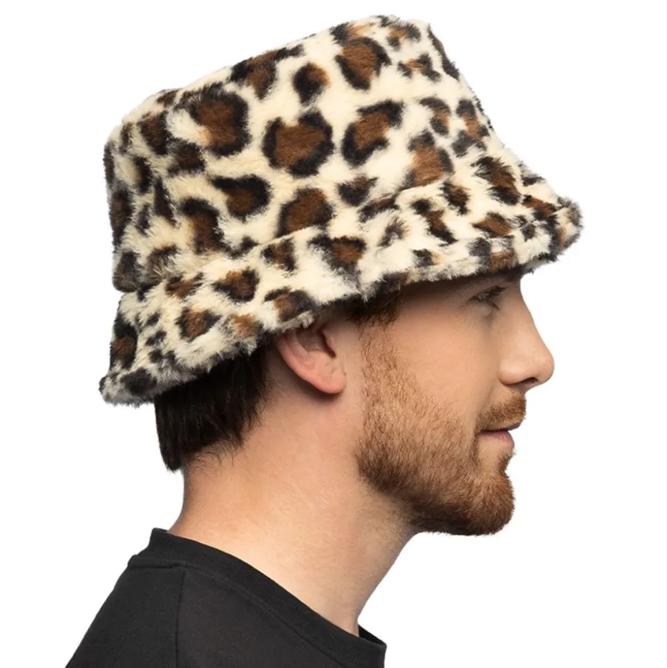 Bucket Hat i fuskepels Leopard