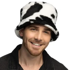 Bucket Hat i fuskepels med kumønster