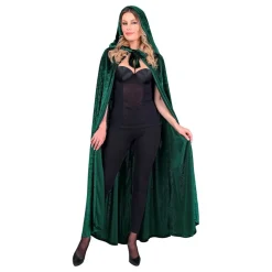 Cape med hette fløyel grønn