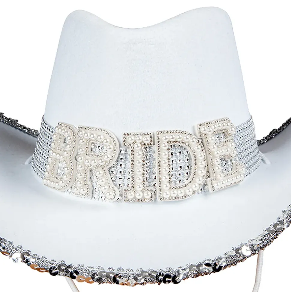 Cowboyhatt Bride Hvit med Strass