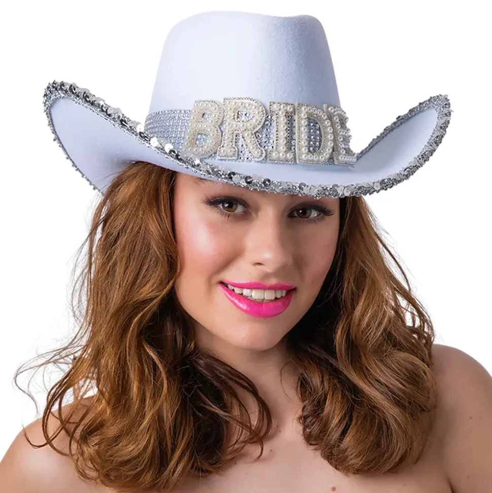 Cowboyhatt Bride Hvit med Strass