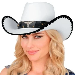 Cowboyhatt Hvit med Okse