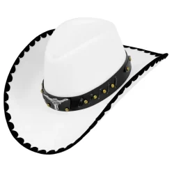 Cowboyhatt Hvit med Okse