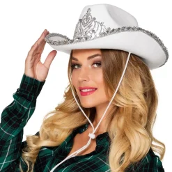 Cowboyhatt Hvit med Tiara