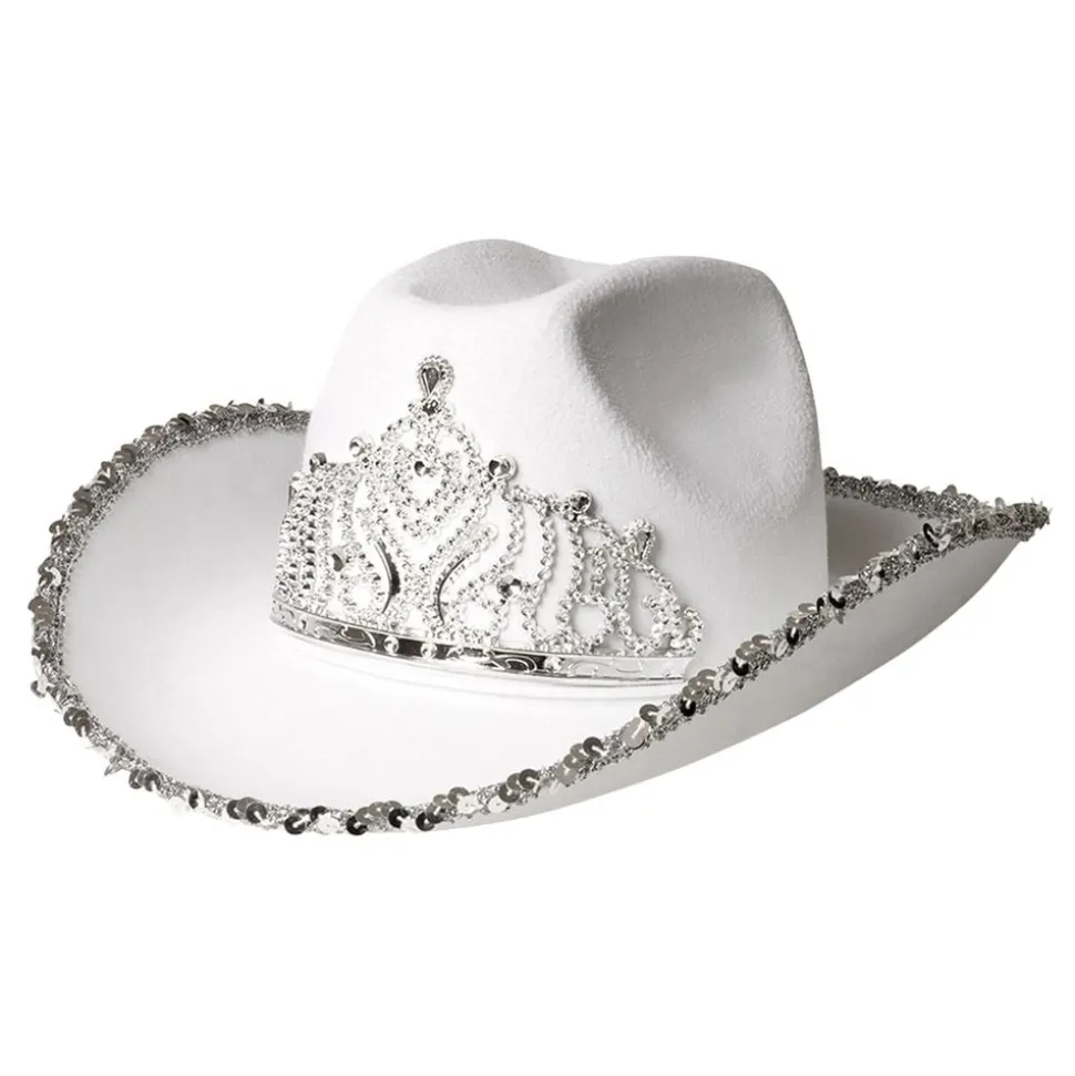 Cowboyhatt Hvit med Tiara