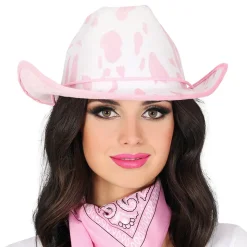 Cowboyhatt med Kumønster Rosa/Hvit