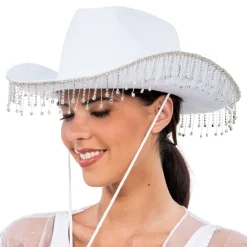Cowboyhatt med strass hvit