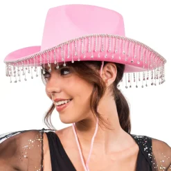 Cowboyhatt med strass rosa