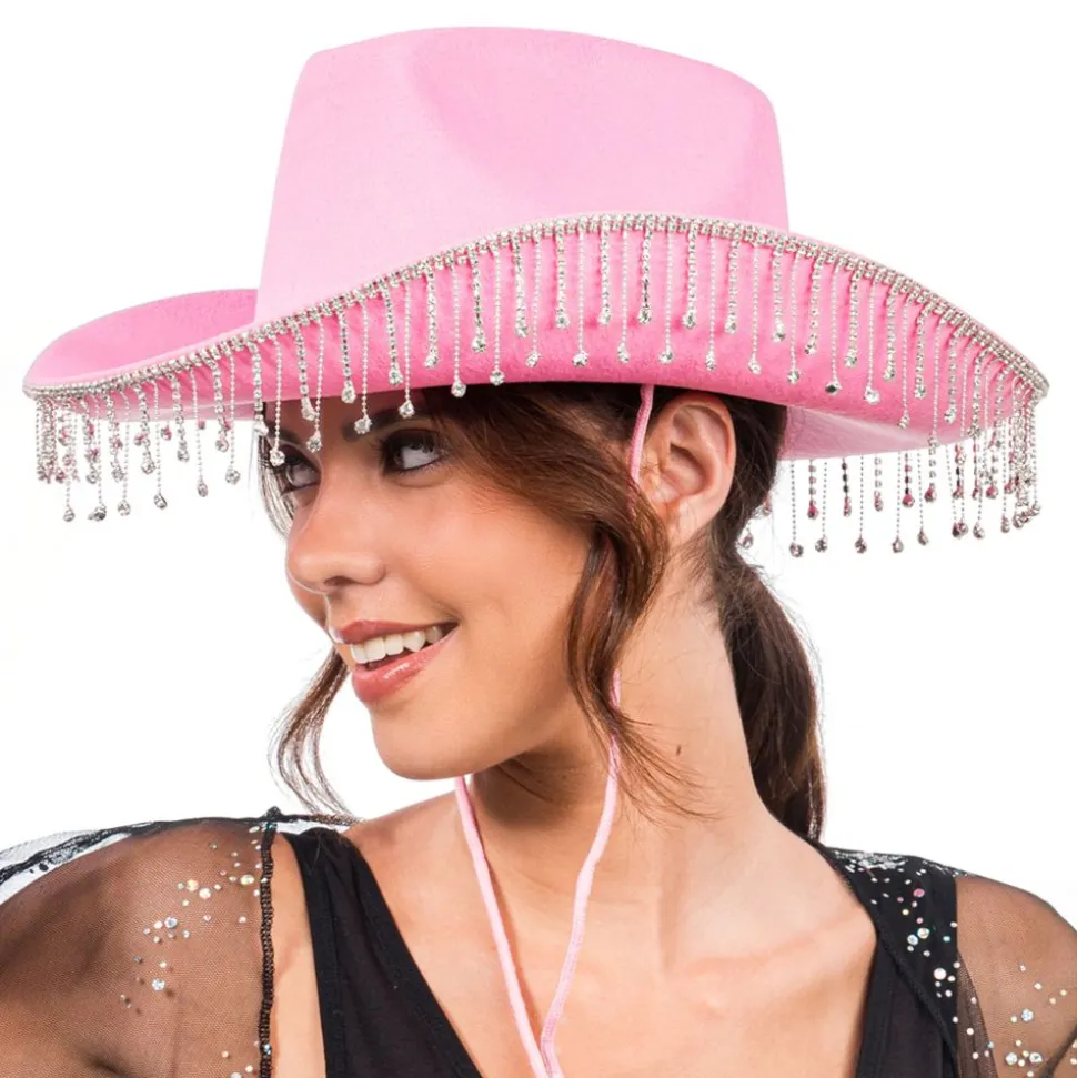 Cowboyhatt med strass rosa