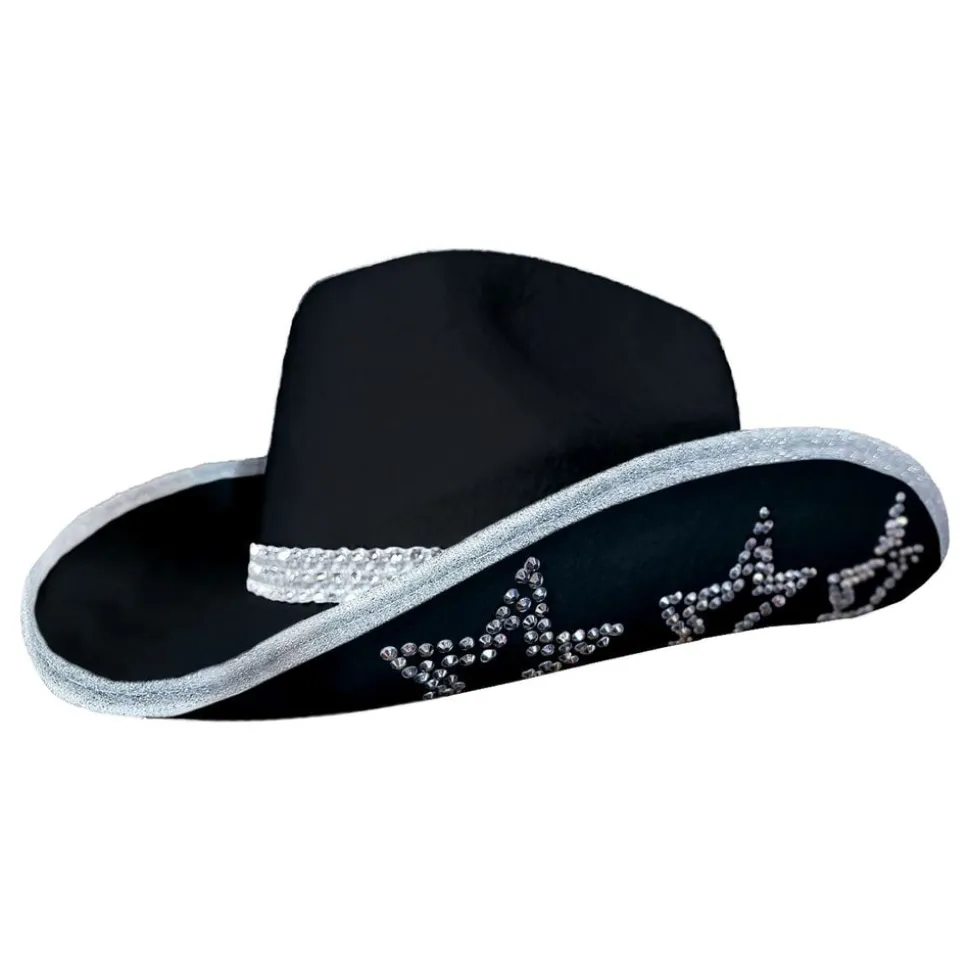 Cowboyhatt med strass-stjerner svart