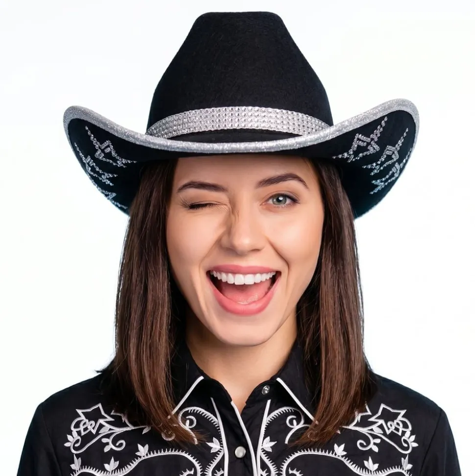 Cowboyhatt med strass-stjerner svart