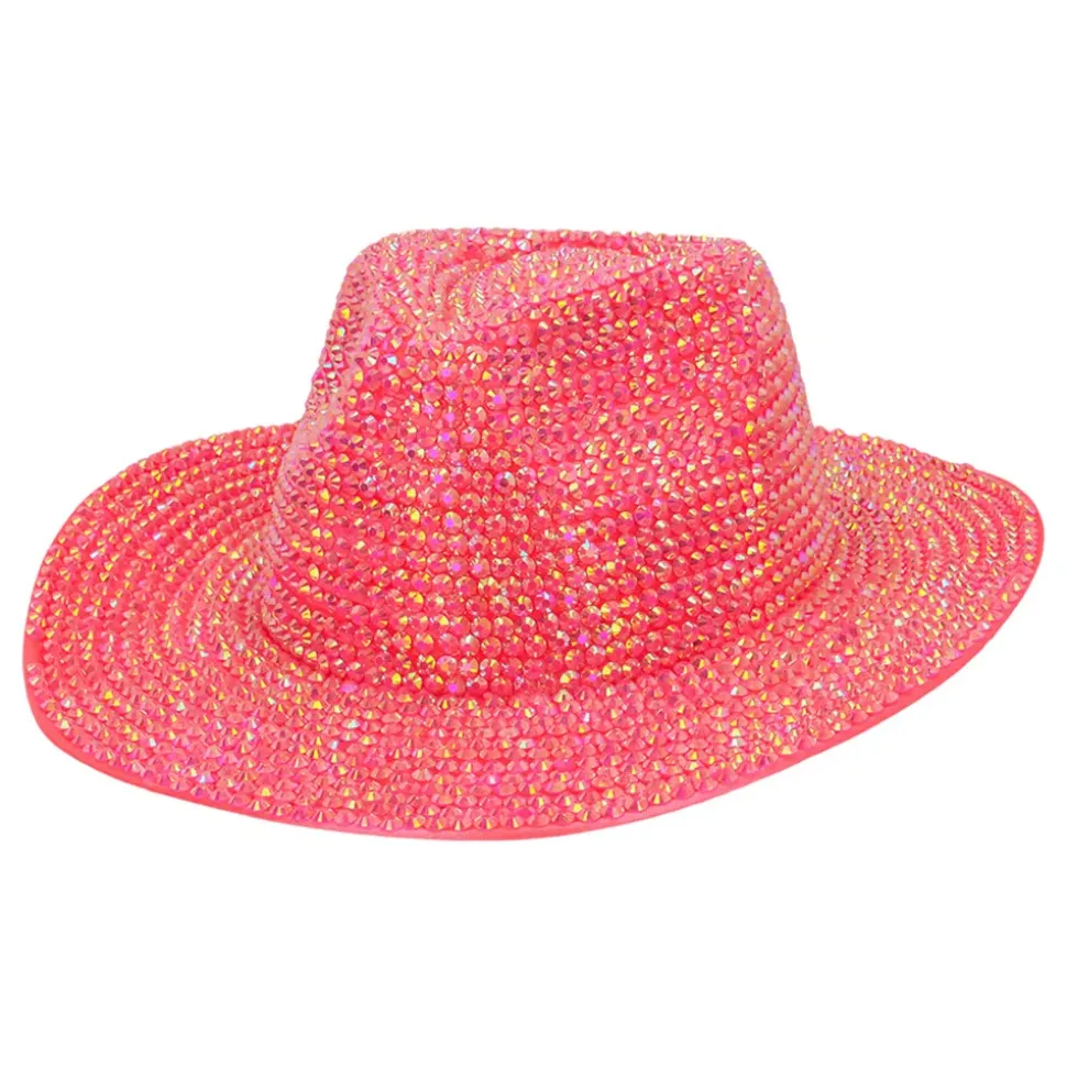 Cowboyhatt med Strass UV Neonrosa