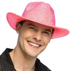 Cowboyhatt med Strass UV Neonrosa