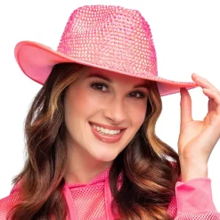 Cowboyhatt med Strass UV Neonrosa