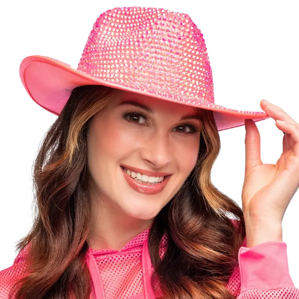 Cowboyhatt med Strass UV Neonrosa