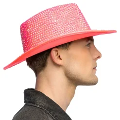 Cowboyhatt med Strass UV Neonrosa