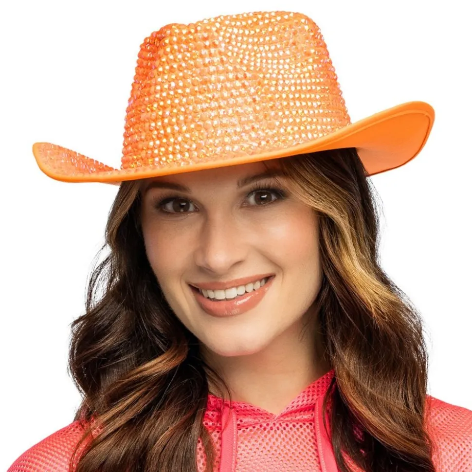 Cowboyhatt med Strass UV Neonoransje