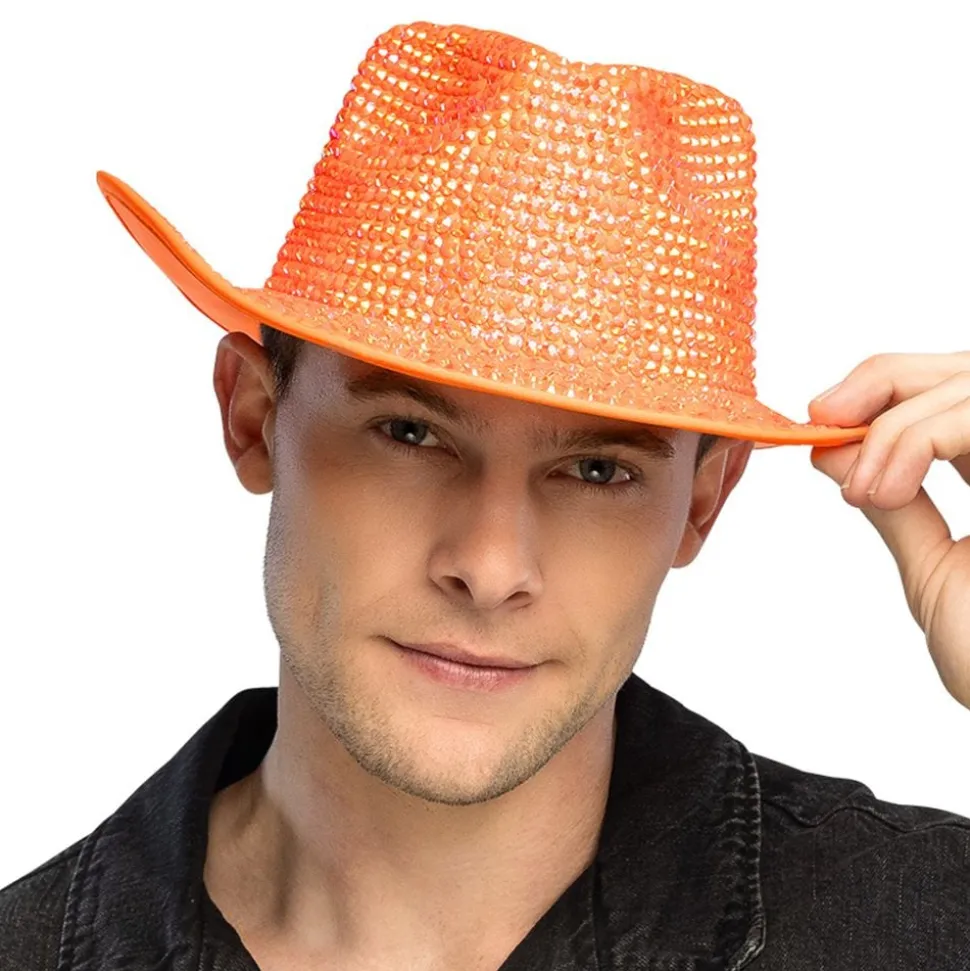 Cowboyhatt med Strass UV Neonoransje