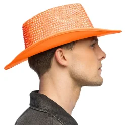 Cowboyhatt med Strass UV Neonoransje