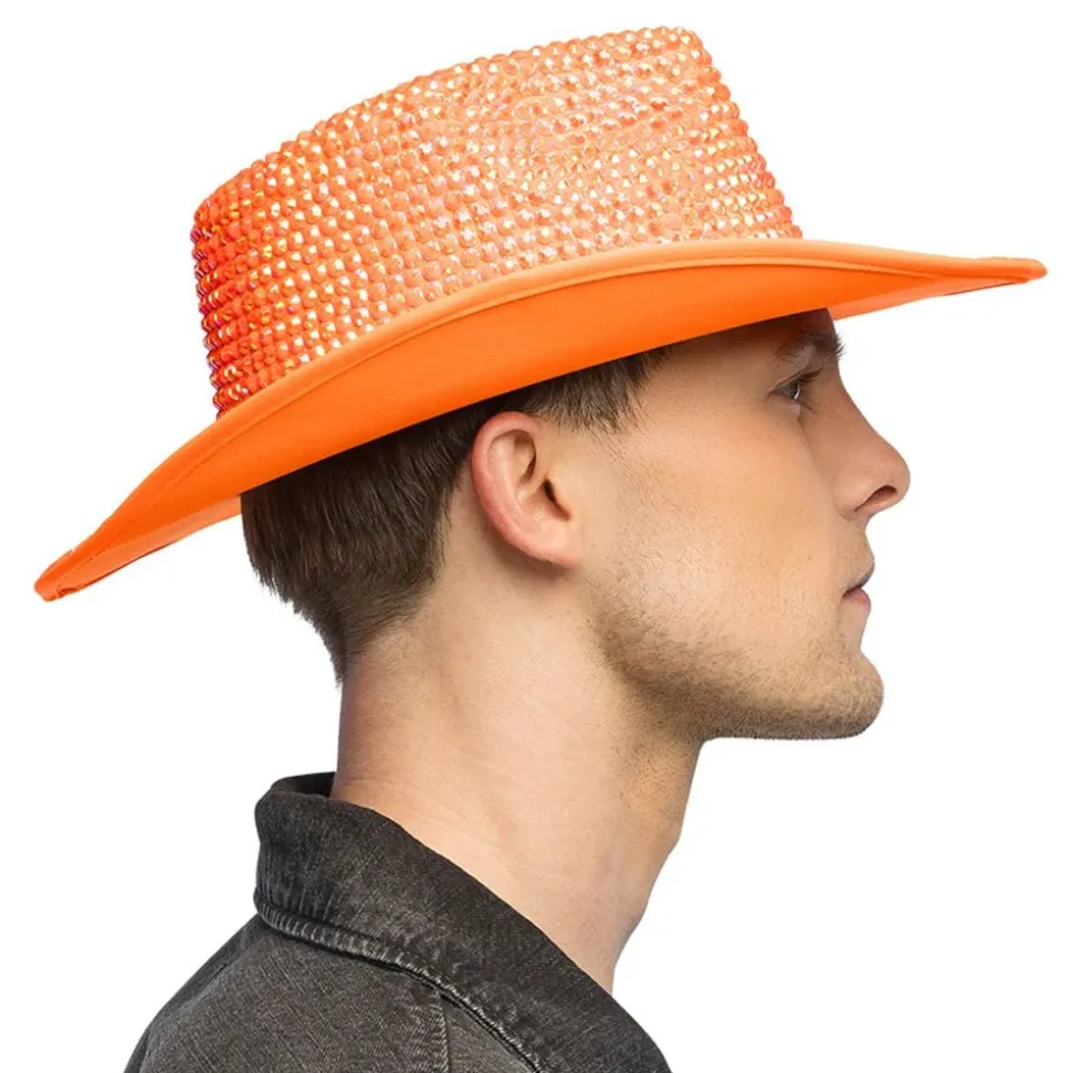 Cowboyhatt med Strass UV Neonoransje