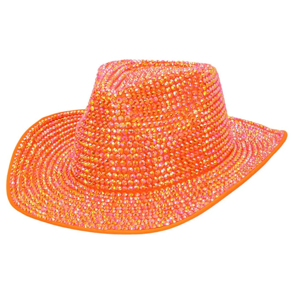 Cowboyhatt med Strass UV Neonoransje