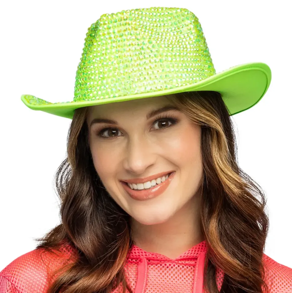Cowboyhatt med Strass UV Neongrønn