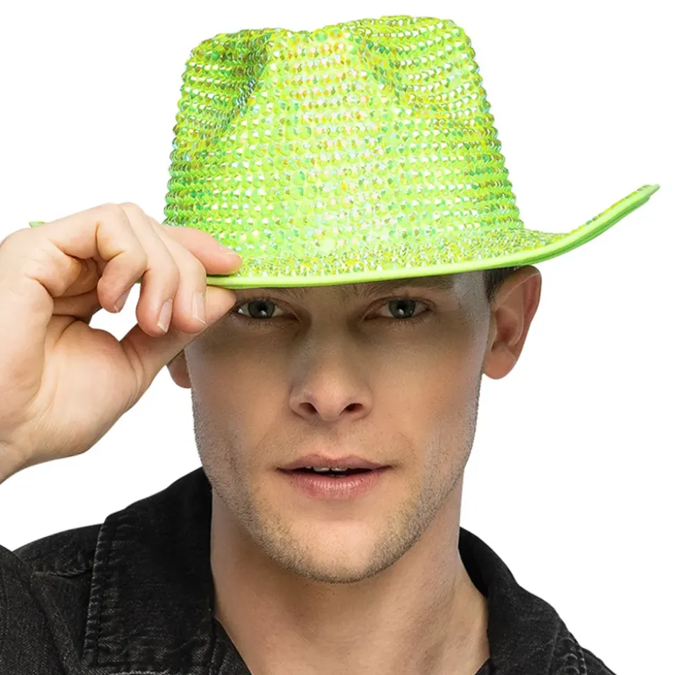 Cowboyhatt med Strass UV Neongrønn