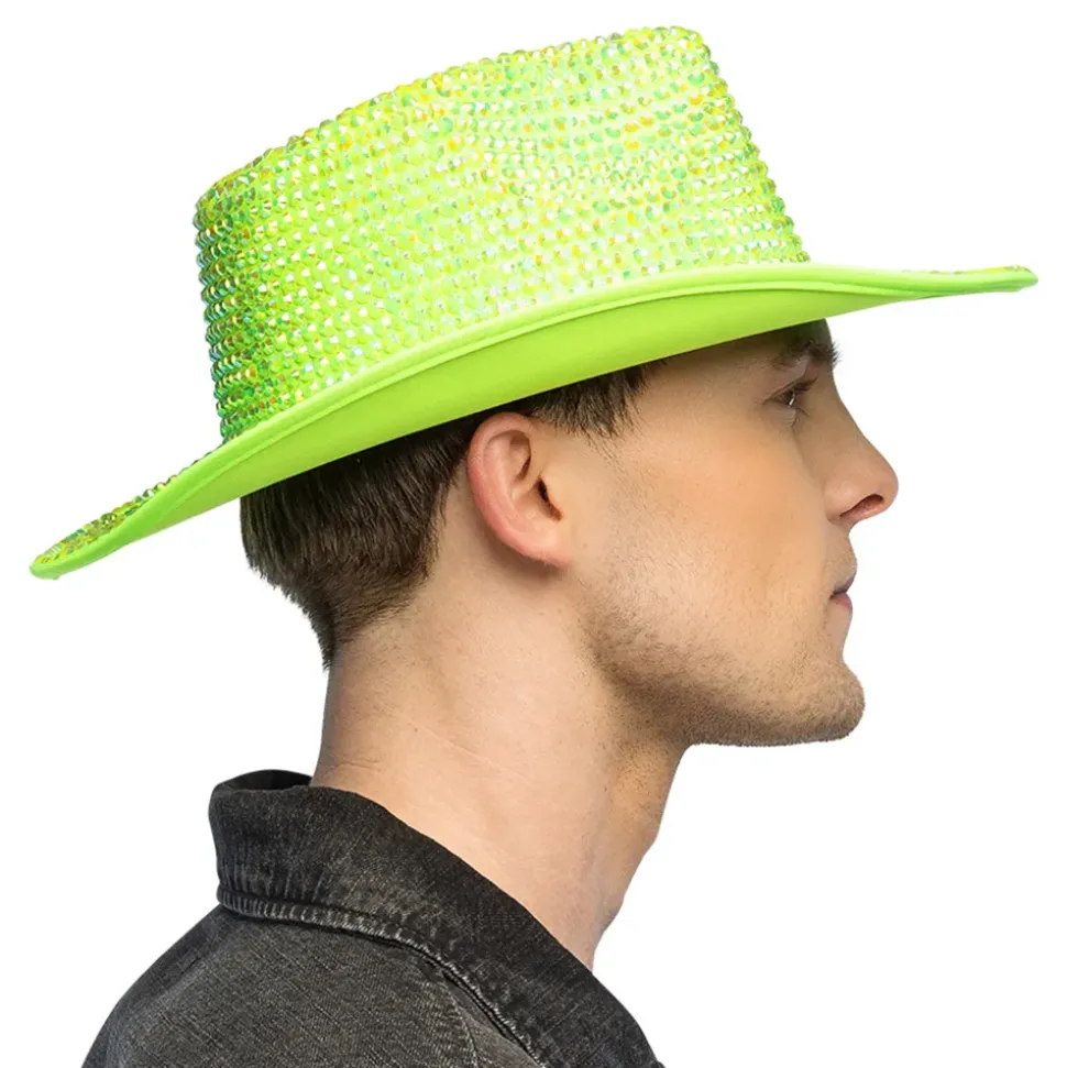 Cowboyhatt med Strass UV Neongrønn