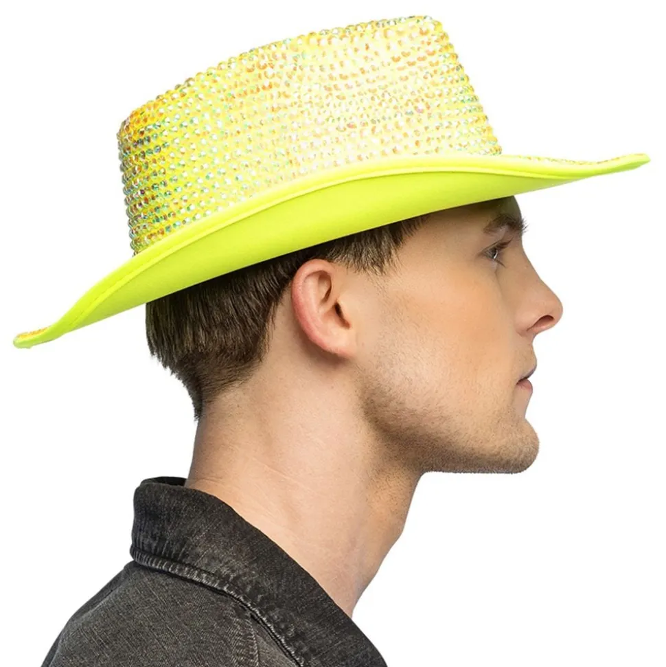 Cowboyhatt med Strass UV Neongul