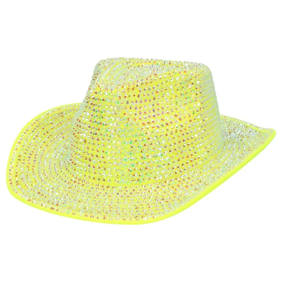 Cowboyhatt med Strass UV Neongul