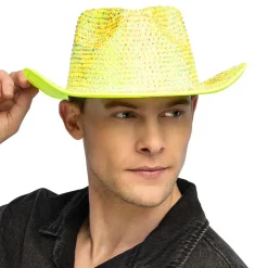 Cowboyhatt med Strass UV Neongul