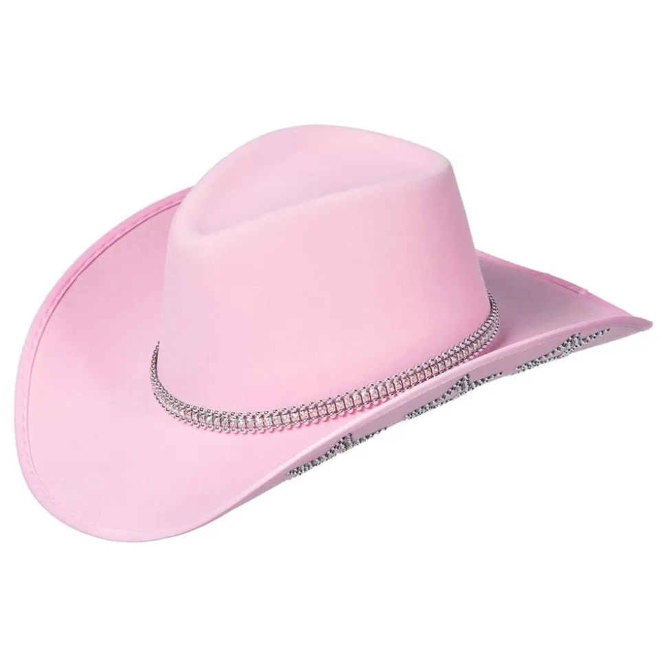 Cowboyhatt rosa med glitterstjerner