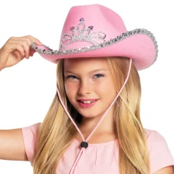Cowboyhatt rosa med tiara for barn