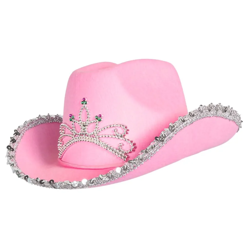 Cowboyhatt rosa med tiara for barn