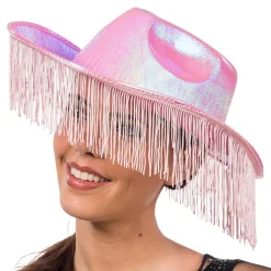 Cowboyhatt Rosa Skimrende med Frynser