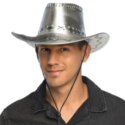 Cowboyhatt Sølv med Sømmer