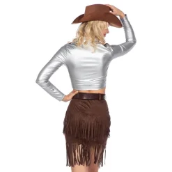 Cowgirl med skjørt sølv/brun Deluxe Kostyme