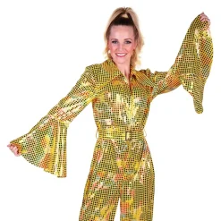 Disco Jumpsuit Gul/Fargeskimrende Kostyme