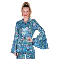 Disco Jumpsuit Turkis Fargeskimrende Kostyme