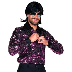Disco Skjorte Herre Svart/Lilla Deluxe