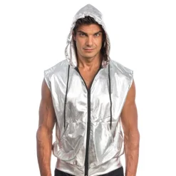 Ermeløs Hettegenser Silver Metallic