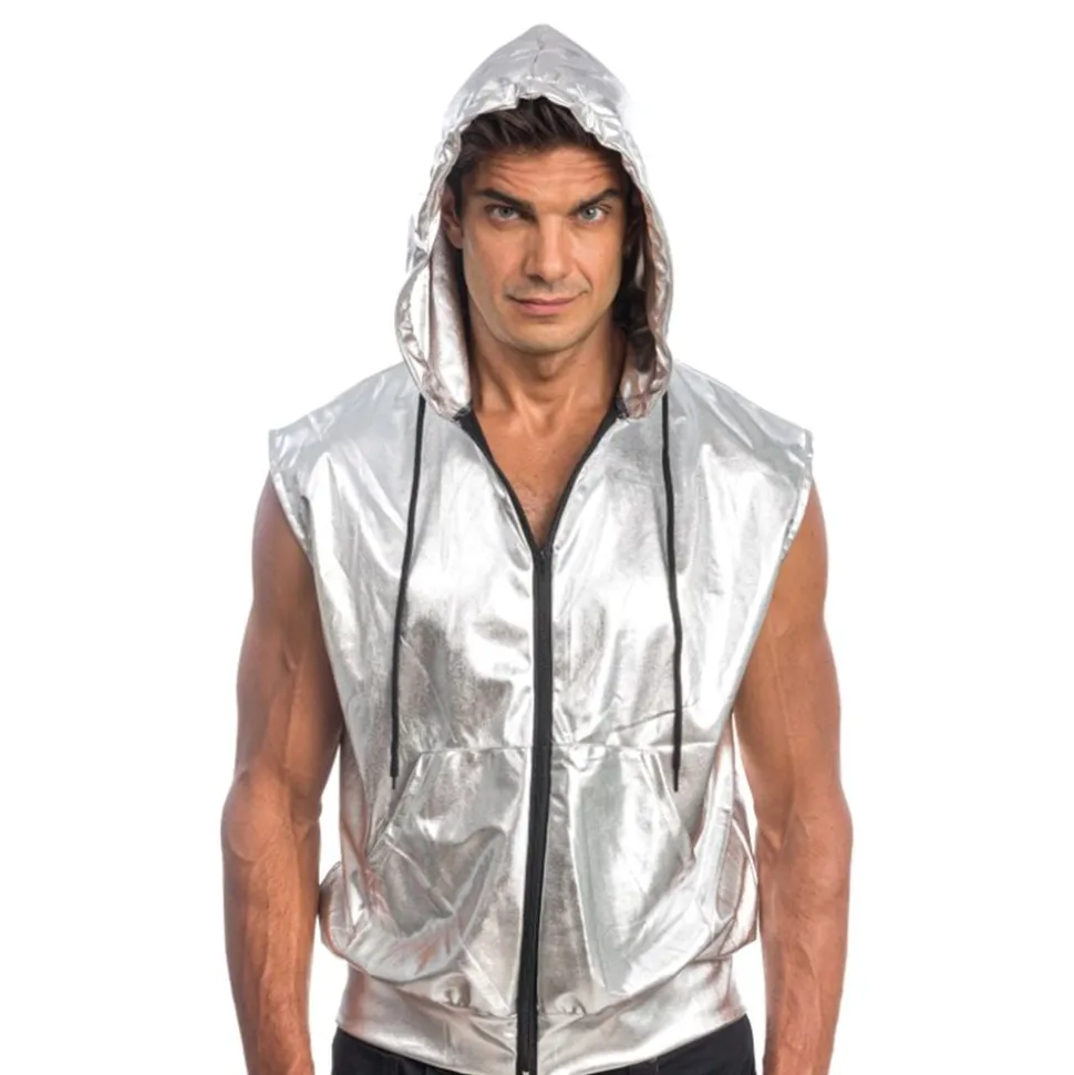 Ermeløs Hettegenser Silver Metallic